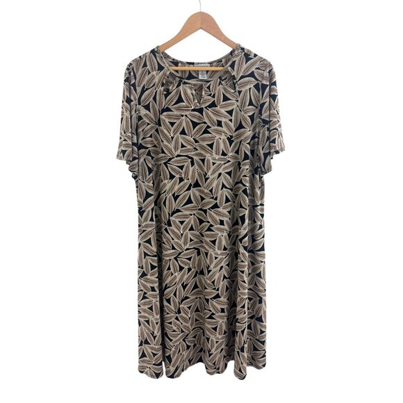 Catherines Fall Leaf Print Cutout Shift Dress Flutter Sleeves Size 1X 16 18 Plus - Picture 8 of 8